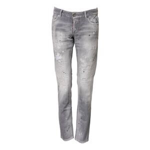 Dsquared² Gray Washed Mid Waist Tapered Denim Women's Jeans